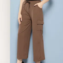 CORSICA Women Brown Cotton Regular Fit Cargos Trousers-image-0