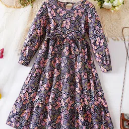 INCLUD Girls Butterfly Printed Round Neck Fit & Flare Maxi Dress-image-64