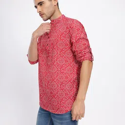 Anouk Rustic Bandhani Print Band Collar Roll-Up Sleeves Straight Kurta image 3