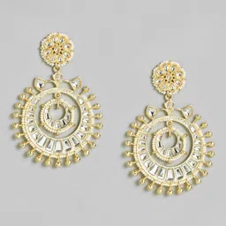 Justpeachy White & Gold-Plated Kundan Circular Drop Earrings image 1