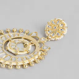 Justpeachy White & Gold-Plated Kundan Circular Drop Earrings image 3