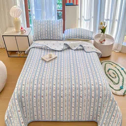 JC HOME Blue & White Printed Pure Cotton Double King Bed Covers-picture-27