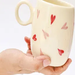 QSHI STUDIO White & Red Printed Ceramic Glossy Mugs 220 ml-image-8