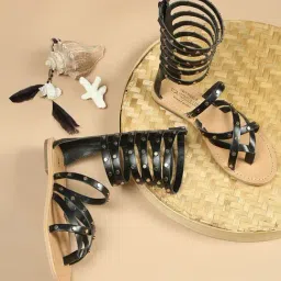 Tao Paris Women's Roma Black Gladiator Sandals-picture-40