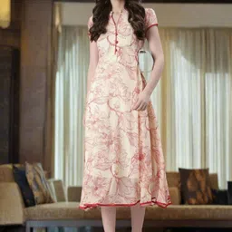 Souchii Women Floral Printed Chiffon A-Line Midi Dress-picture-31