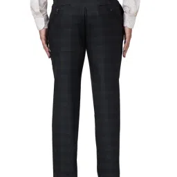 Park Avenue Black Regular Fit Check Flat Front Trousers image 2