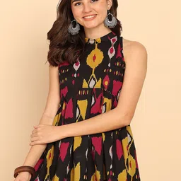 GULMEHAK Women Geometric Printed Fit And Flare Cotton Stitched Tunic image 5