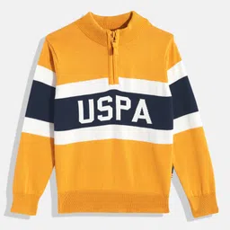 U.S. Polo Assn. Kids Boys Yellow Colourblocked Pure Cotton Pullover-picture-12