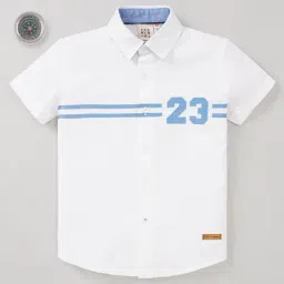 Ed-a-Mamma Kids White & Blue Cotton Printed Shirt-image-13