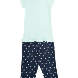 Pantaloons Junior Mint Green & Navy Printed Top with Pants image 2