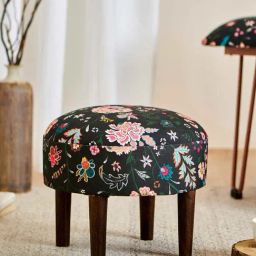 Chumbak Begum Palampore Floral Black Wood Foot Rest Ottoman-picture-45
