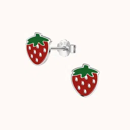 HighSpark 925 Sterling Silver Contemporary Strawberry Enamelled Studs Earrings-picture-10