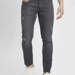 Spykar Grey Cotton Slim Fit Distressed Jeans-image-70