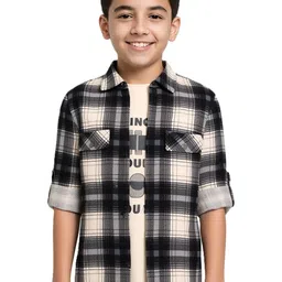 CAVIO Boys Grey Cotton Checked Comfort Casual Shirts-image-41