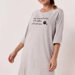 La Vie En Rose Grey Cotton Printed Sleep Tee-picture-29