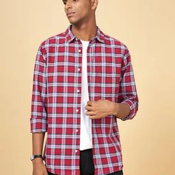 YU by Pantaloons Dark Red Cotton Slim Fit Checks Shirt-picture-31