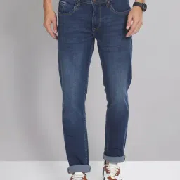 AD by Arvind Dark Blue Slim Fit Lightly Washed Jeans-image-1