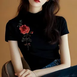 DressBerry Floral Print Round Neck Short Sleeves Cotton T-shirt-image-54