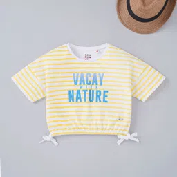 Ed-a-Mamma Sustainable Cotton Half Sleeves Vacacy Print & Striped T-Shirt - Yellow-image-94