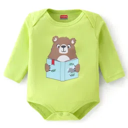 Babyhug 100% Cotton Knit Full Sleeves Onesie Bear Print - Green image 1