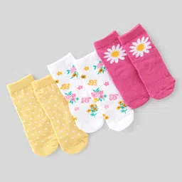 Cute Walk By Babyhug Anti-Bacterial Ankle Length Socks Floral & PolkaDot Design Pack Of 3 - Pink Yellow & White-image-26