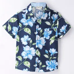 CrayonFlakes Half Sleeves Floral Printed Shirt - Navy Blue-picture-28