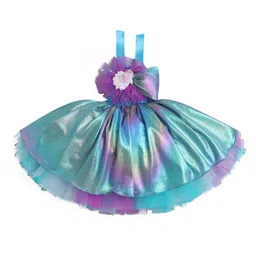 TINY MINY MEE Elastane Sleeveless Floral Applique Shimmered Dress - Multi Colour-picture-19