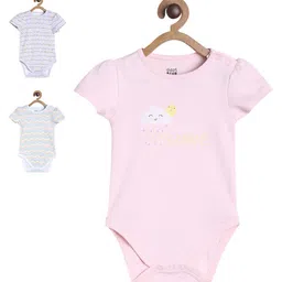 MINI KLUB Cotton Knit Pack OF 3 Half Sleeves Chevron & Clouds Printed Onesies - Multi Colour-picture-18