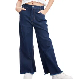 Olele Cotton Denim Wide Leg Baggy Solid Jeans- Navy Blue-image-47