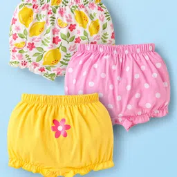 Babyhug 100% Cotton Single Jersey Knit Bloomers With Polka Dots & Floral Print Pack Of 3 - Pink Yellow & White-image-65