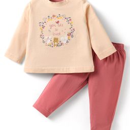 Zero Sinker Knit Full Sleeves Top & Lounge Pant Set With Floral & Animal Print - Light Pink & Rose Gold-picture-25