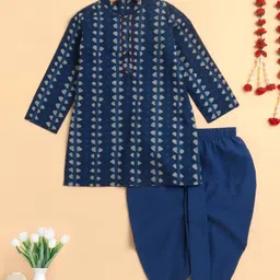 The Magic Wand Cotton Woven Full Sleeves Abstract Printed Kurta Dhoti Set - Blue-picture-16