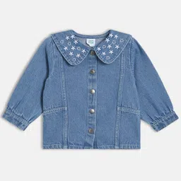 MINI KLUB Cotton Woven Full Sleeves Floral Embroidered Peter Pan Collar Jacket - Blue-picture-38