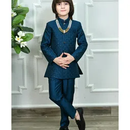 Ahhaaaa Viscose Woven Full Sleeves Floral Embroidered & Sequins Embellished Jodhpuri Suit With Pant Set - Blue-picture-26