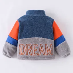 Kookie Kids Full Sleeves High Neck Winter Fur Jacket with Colour Block Design & Text Embroidery - Grey image 2