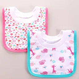 Babyhug 100 % Cotton Pullover Bibs Giraffe & Floral Theme Print Set of 2 - Pink & Blue image 2