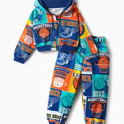 OLLINGTON ST. Cotton Basketball Printed Co-Ord Set of Full Sleeves Hoodie Sweatshirt & Joggers - Multicolor image 2