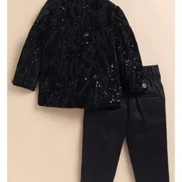 LITTLE COLLARS Velvet Full Sleeves Abstract Embroidered Sherwani & Trousers Set - Black image 3
