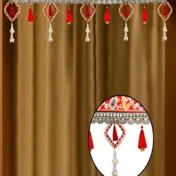 HAATHKA HOMES Red & White Beaded Jute Toran image 5