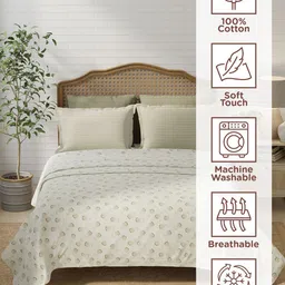 Layers Pure Nest Brown & White Printed Pure Cotton 180 TC King Bedsheet Set 2.74 x 2.74 m image 3