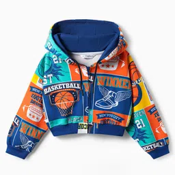 OLLINGTON ST. Cotton Basketball Printed Co-Ord Set of Full Sleeves Hoodie Sweatshirt & Joggers - Multicolor image 3