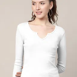 Maheshvi Women Ribbed Long Sleeves V Neck Fitted Top image 2