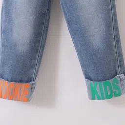 Kookie Kids Full Length Denim Jeans With Text Print - Blue image 4