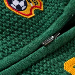 Babyhug Knit Full Sleeves Hooded Front Open Sweater with Patch Detailing & Kangaroo Pocket - Green image 4