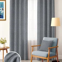 Nefertiti Home Grey 2 Pieces Textured Black Out Door Curtain-image-4