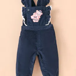 ToffyHouse Cotton Woven Dungaree & Full Sleeves T-Shirt With Nautical Theme Print & Animal Patch - Navy Blue image 5