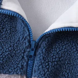 Kookie Kids Full Sleeves High Neck Winter Fur Jacket with Colour Block Design & Text Embroidery - Grey image 5