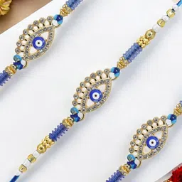 MEIRA JEWELLERY Set Of 3 Artificial Stones Studded & Beaded Thread Rakhis With Roli Chawal image 5