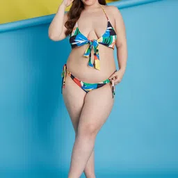 Curves By ZeroKaata Plus Size Printed Halter Beachwear Swim Bikini Set image 3