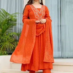 Brand Hill Women Floral Embroidered Kurta with Trousers & Dupatta image 2